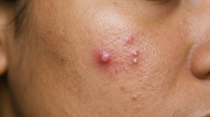 Red, painful active acne