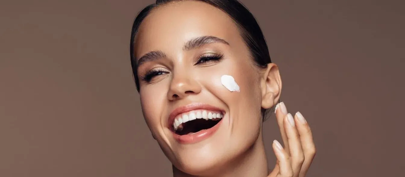 A tube of benzoyl peroxide cream on a bathroom counter, promoting clear skin and acne treatment.